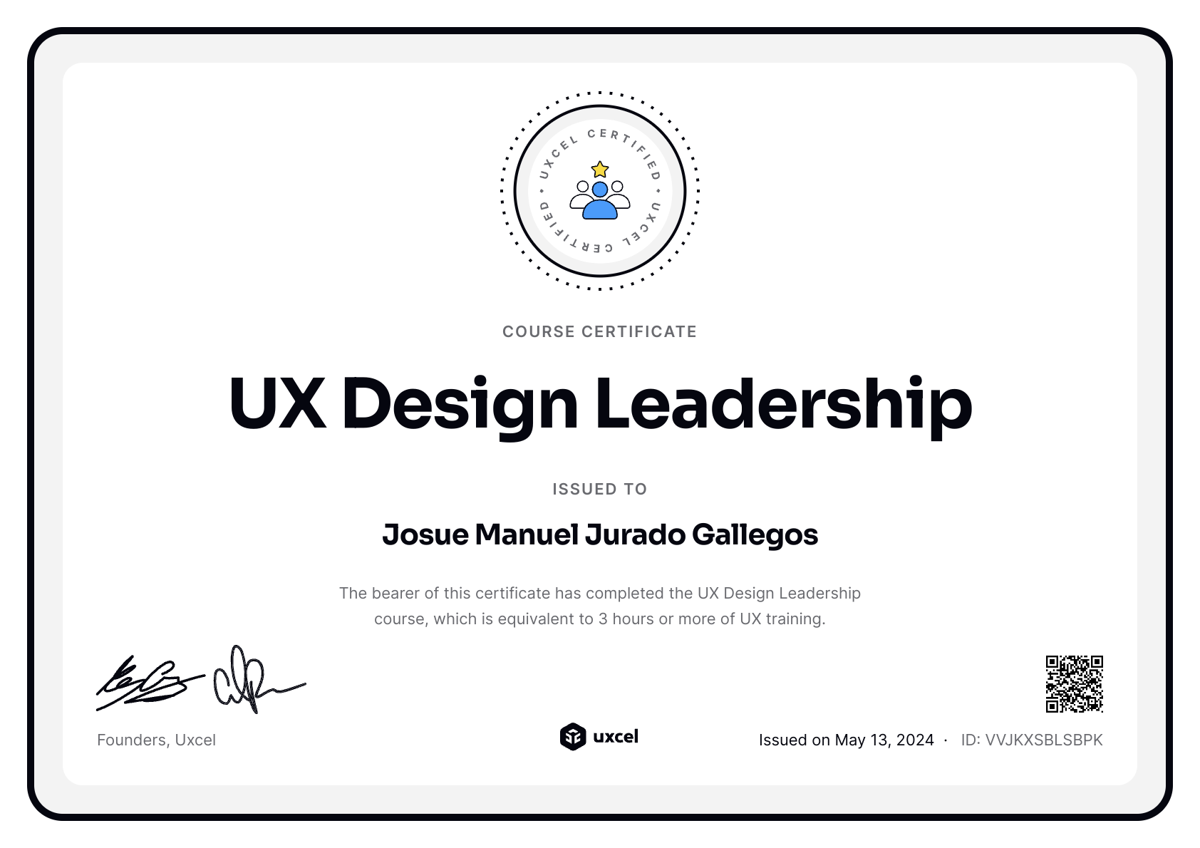 Josue Manuel Jurado Gallegos's certificate